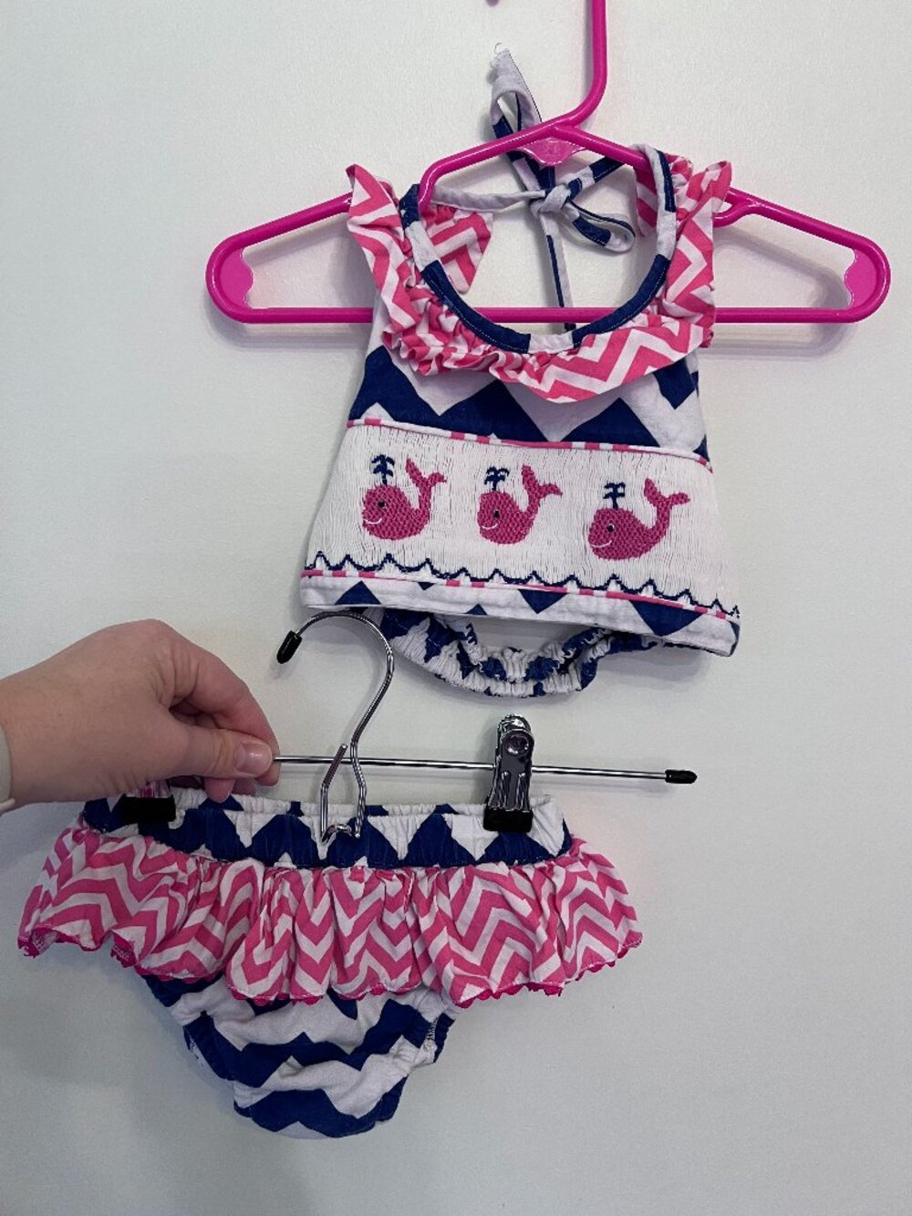 Dabble Toddler Girls Smocked Whale Chevron Two-Piece Swimsuit - Size 2T